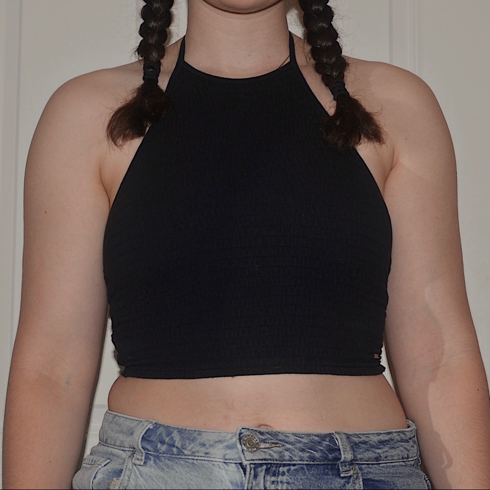 Black High-Neck Tie-Back Tank